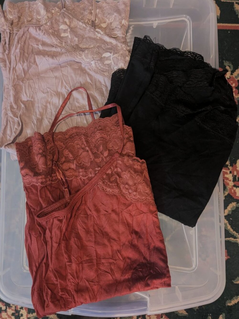 THREE Lace Trim Camisoles (Maurice's & Eyeshadow) SIZE L/XL Lavender/Rust/Black